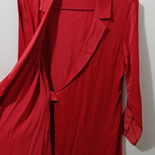 Red satin midi dress Badila like new, long sleeve