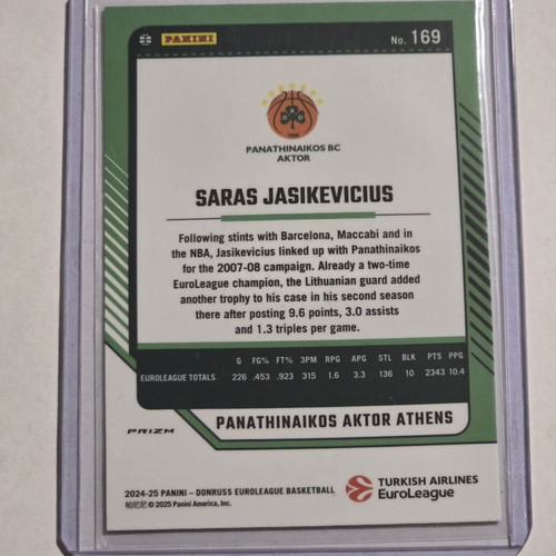 Saras Jasikevicius EuroLeague 2024-25 Panini Optic Donruss #169 new