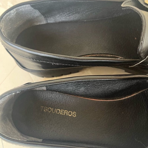 Tsouderos moccasins like new with gold detail and lug sole