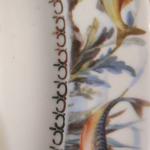 Porcelain fish-themed serving platter set like new, 1 large and 6 small oval plates