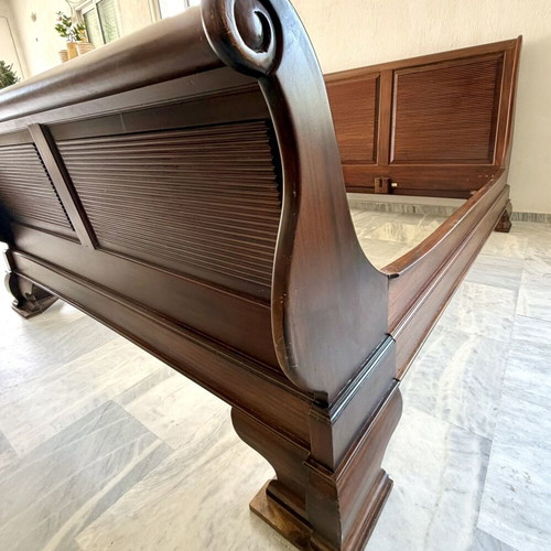 Solid wood bed used, mahogany finish, classic heavy construction