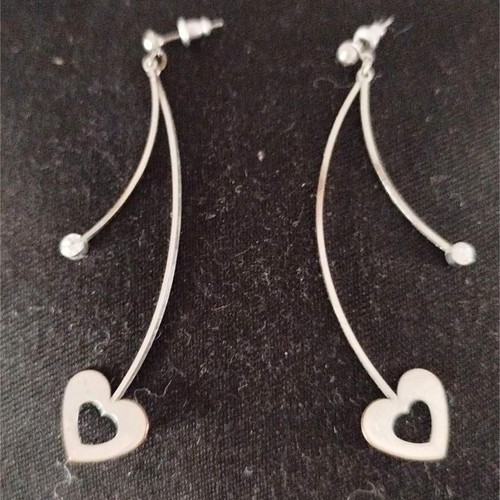 Heart dangle earrings used, stainless steel with crystal