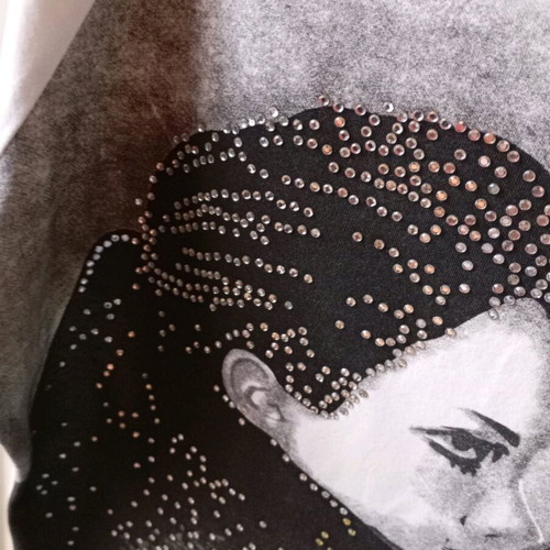 Blouse with open shoulders black and white with rhinestones like new, size L