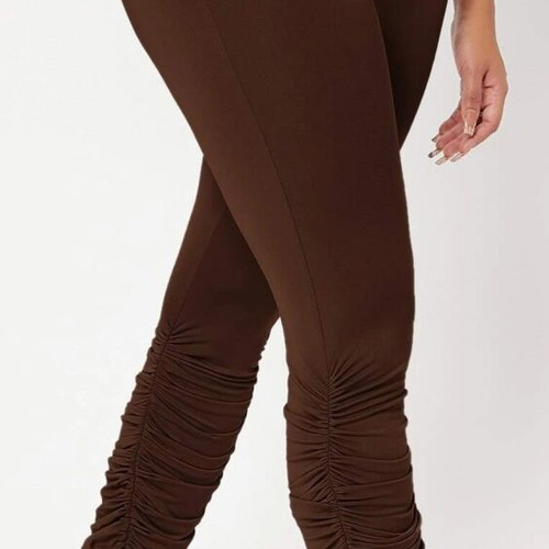 Shein brown leggings with ruching on legs new