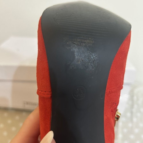 Over the knee boots red size 36 new, suede fabric with zipper and laces