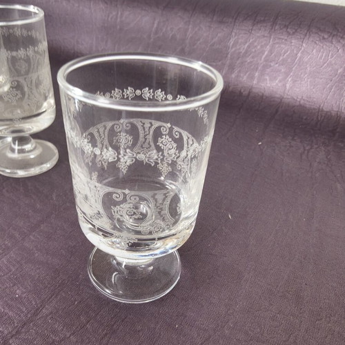 Vintage set of 6 crystal liqueur glasses with fine etching