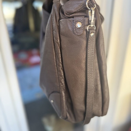 Leather vintage shoulder bag used, brown, large size