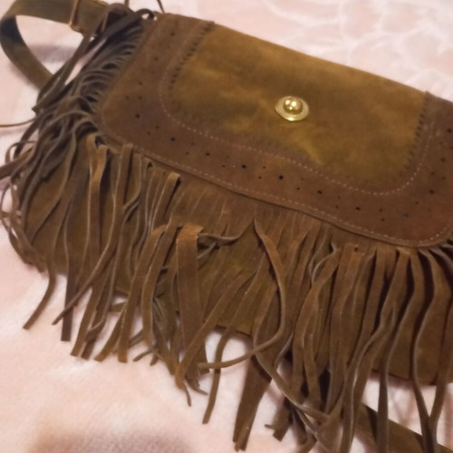 Women's brown crossbody bag new with fringes and gold details