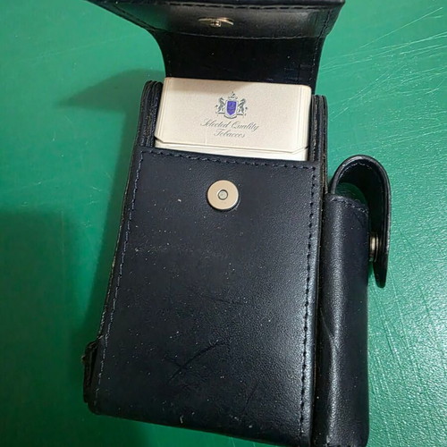 Leather tobacco case with silver frame and compartments