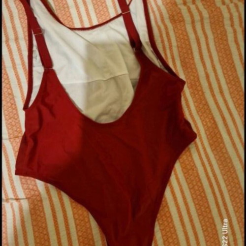 Cool brand burgundy red one-piece swimsuit, large