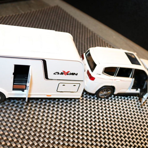 Metal Toy Car Toyota Land Cruiser with Caravan 300 new, white with light and sound