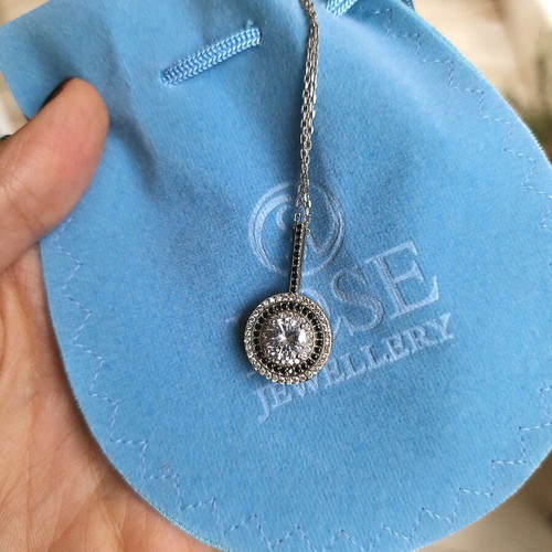 Silver pendant with chain 925 sterling silver with black and white zirconia new
