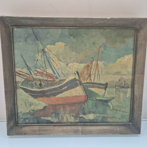 Jacobus Moerman Oil Painting Marine Cabinet Piece, Ostend 1939