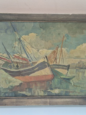 Jacobus Moerman Oil Painting Marine Cabinet Piece, Ostend 1939