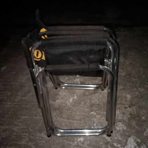 Director chairs used, set of 2, aluminum with armrest cushions