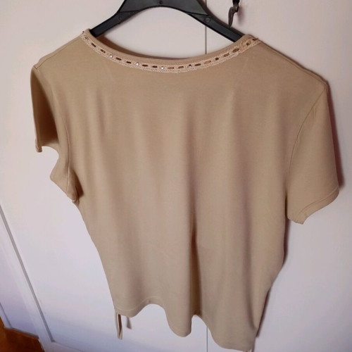 Cotton stretch blouse beige with beads, like new, size L