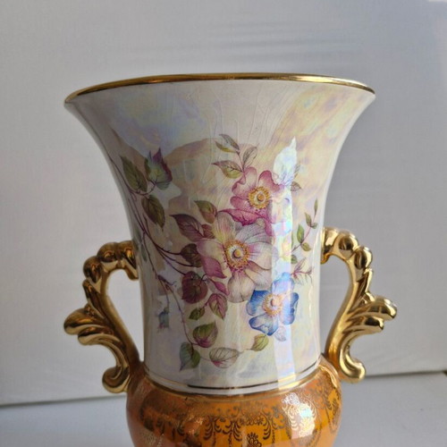 Porcelain vase vintage with floral and gold decorative elements