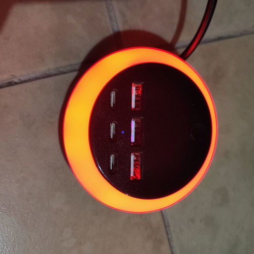 Usb Type C Charger 7-in-1 with 8-Color Ambient Light and Rotating Cable