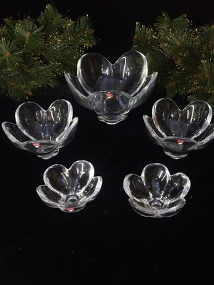 Orrefors Pomona Lars Hellsten Sweden 70s-80s bowls used, set of 5 pieces