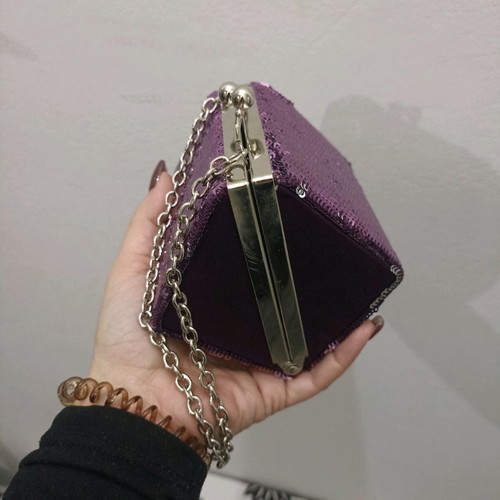 Clutch bag polygonal like new with purple sequins