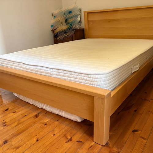 Solid beech double bed with latex mattress, Candia