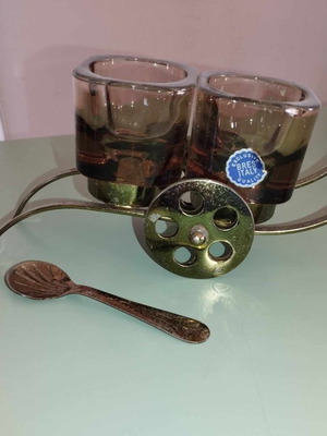 Vintage γυάλινη θήκη για αλάτι και πιπέρι με κουταλάκι exclusive bres italy quality