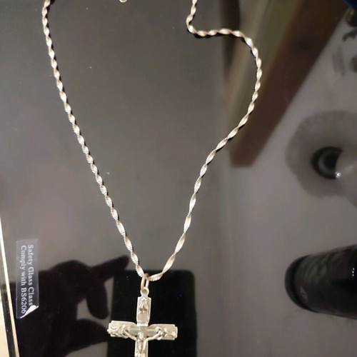Steel cross with silver twisted chain 925 new