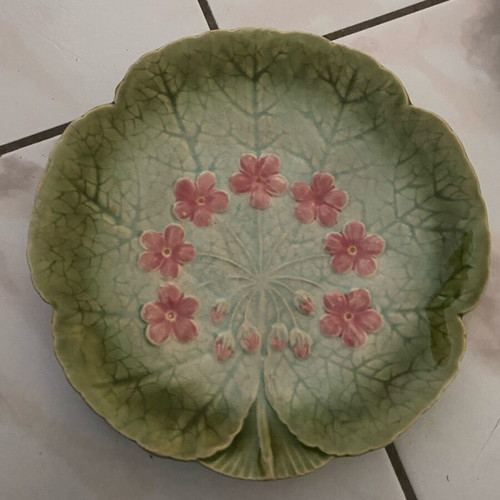 Sarreguemines Majolica plate used, vintage French antique