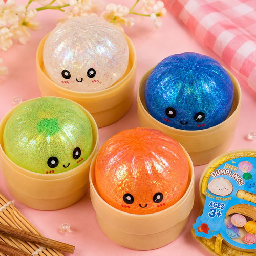 Squishy Bun glitter toy pack of 12 in box stand