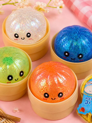 Squishy Bun παιχνίδι με glitter πακέτο 12 τεμαχίων σε κουτί σταντ