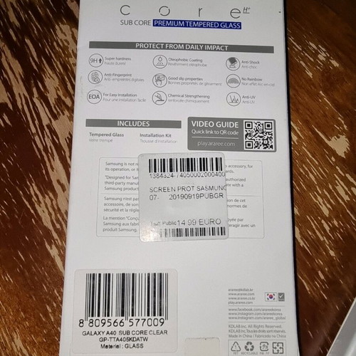 Galaxy A40 glass Sub core araree new