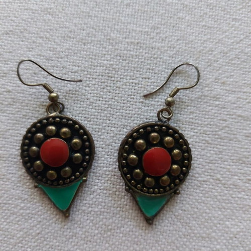 Earrings with folk design, unused, copper