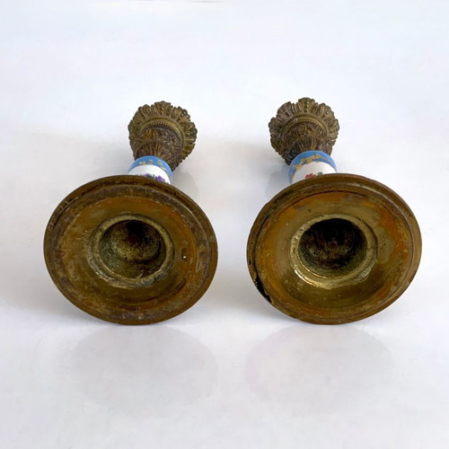Bronze French vintage Sèvres style candlesticks used