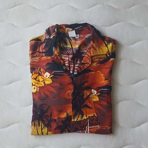 Men's Hawaiian Shirt with Short Sleeves like new, red tropical print