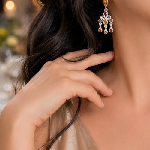 Multicolour Amber Earrings in Sterling Silver