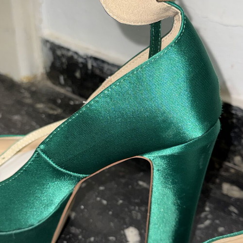 Luigi green satin high heels, size 39