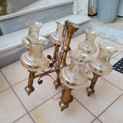 Vintage brass ceiling light with 6 lamps, like new