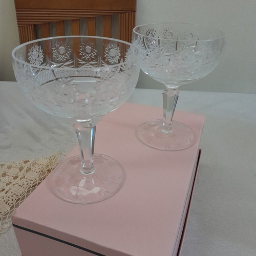 Bohemia Crystal Hand-Carved Champagne Glasses Set New