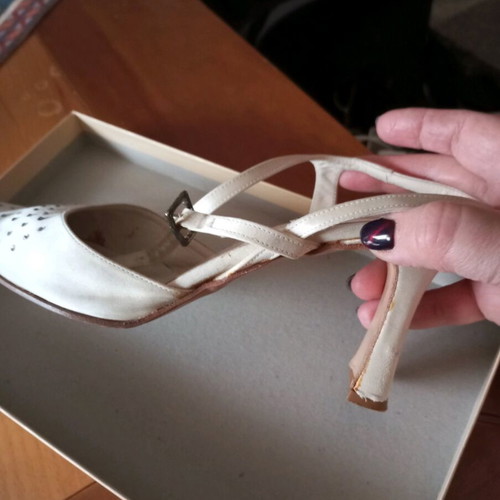 Shoes like new with rhinestones and fabric, size 39, beige