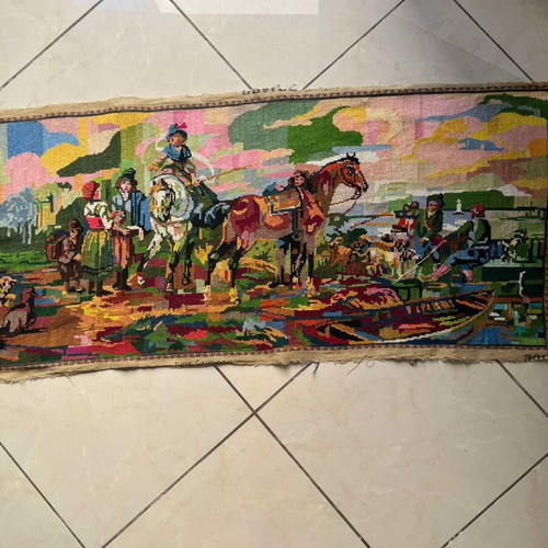 Handmade textile painting used, dimensions 1.06x0.47 m