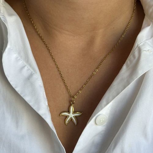 Stainless steel necklace with starfish pendant, handmade minimal