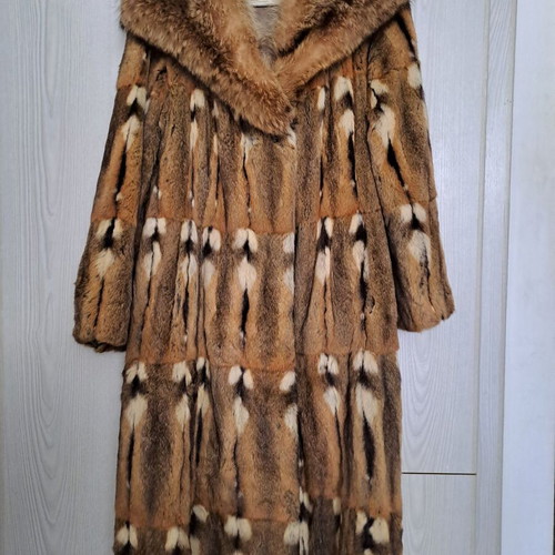 Natural fur coat used, beige brown, one size