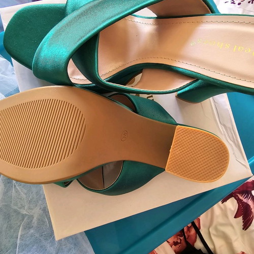 Satin mules green new, size 38