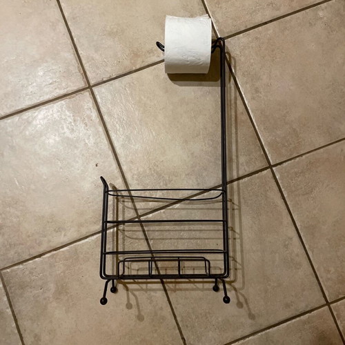 Metal toilet paper holder with magazine rack like new