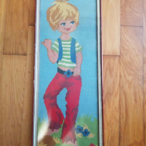 Knitted vintage framed artwork like new