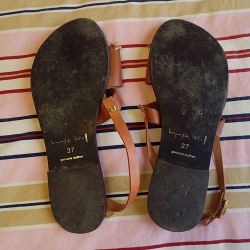 Ioanna Kourbela leather women's sandals used, size 37, brown beige