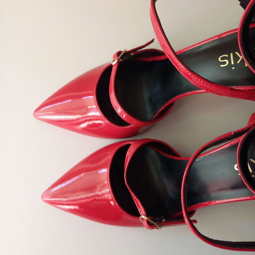 Bozikis red stiletto heels with straps new, size 38