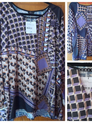 Silky Collection women's blouse, satin-like fabric, black and beige, size 4XL