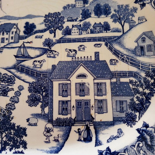 Oval serving platter used, blue and white porcelain Made in Japan