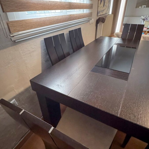 Wenge dining set with 6 solid wood chairs